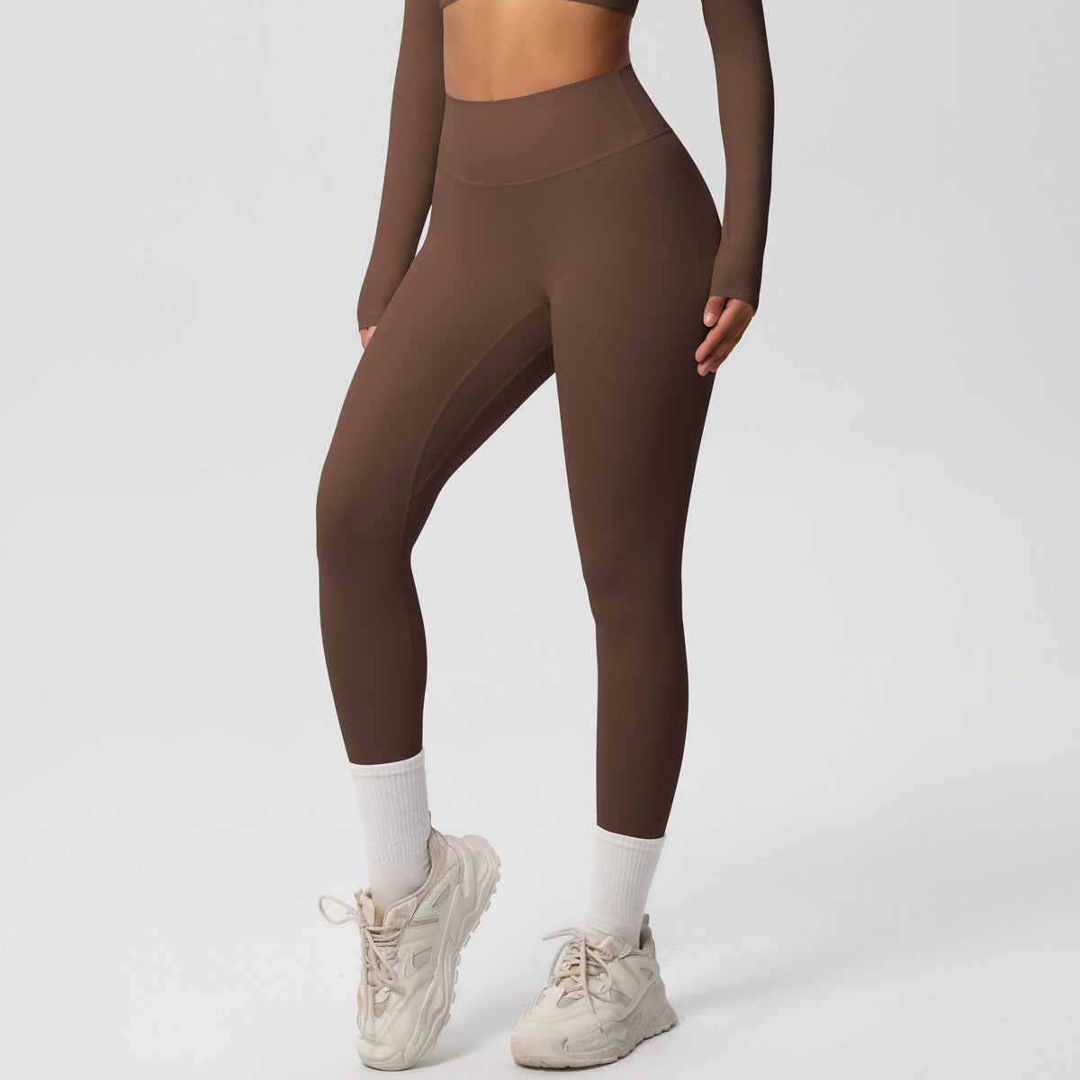 Vanir High-Waisted Leggings front view, Chestnut Color